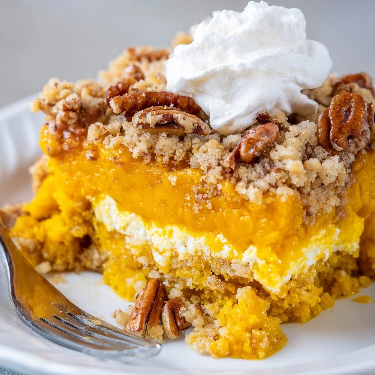 Warm pumpkin dump cake with bubbling buttery cake topping fresh from the oven