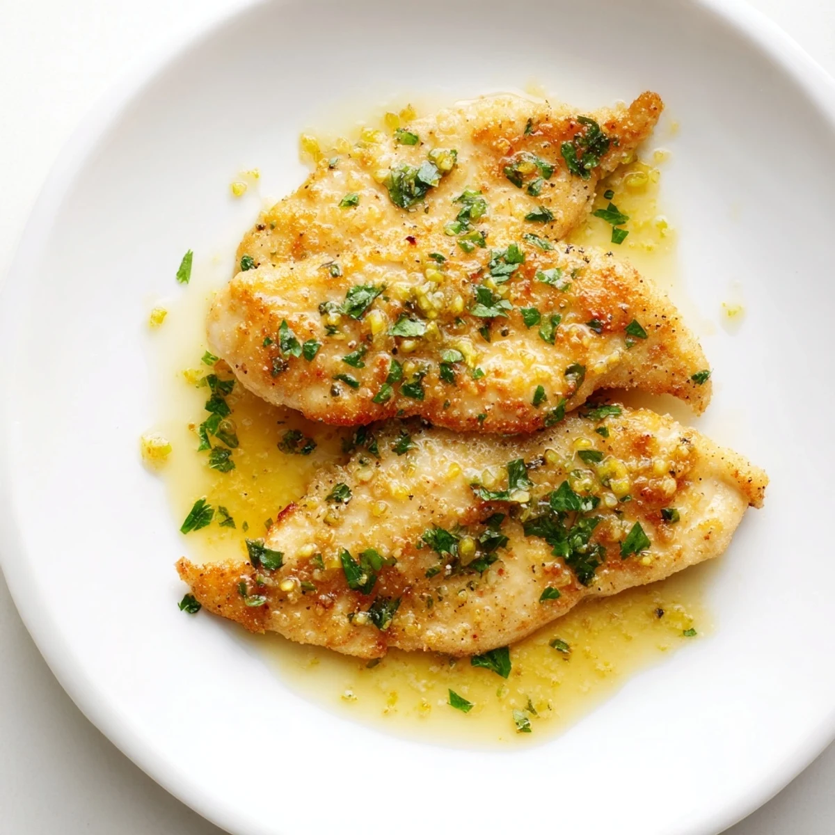 Crispy Lemon Garlic Butter Chicken nestled in a rich lemon garlic sauce