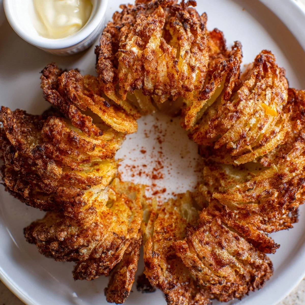 A plate of Crispy Mini Bloomin Onions Recipe, sizzling, ready for sharing.