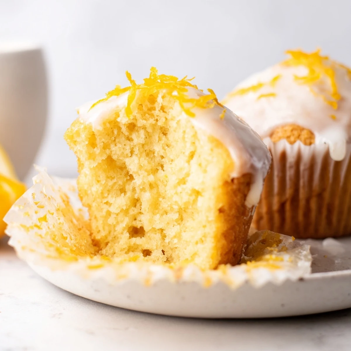 Glazed Lemon Ginger Muffins glistening with tangy glaze, steaming on wire rack