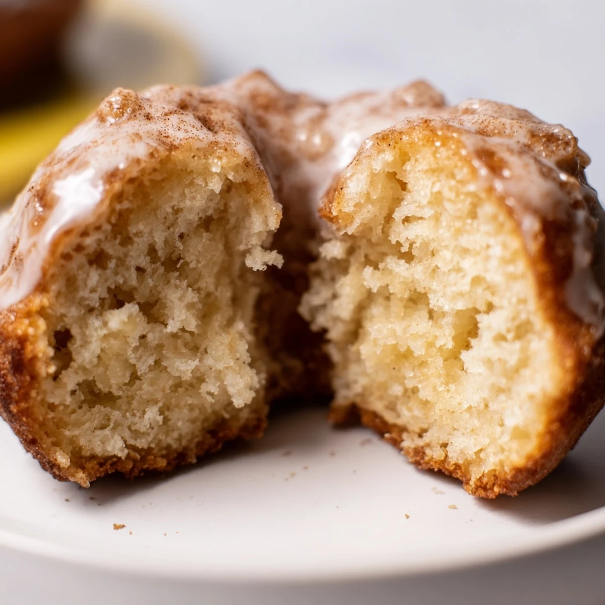Warm Banana Donuts with glossy vanilla glaze steaming on a wire rack