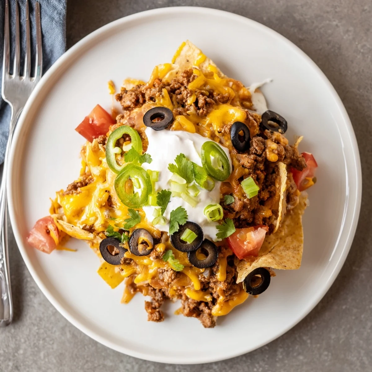 Family-style casserole: Cheesy Nacho Casserole served hot with sour cream and jalapenos.