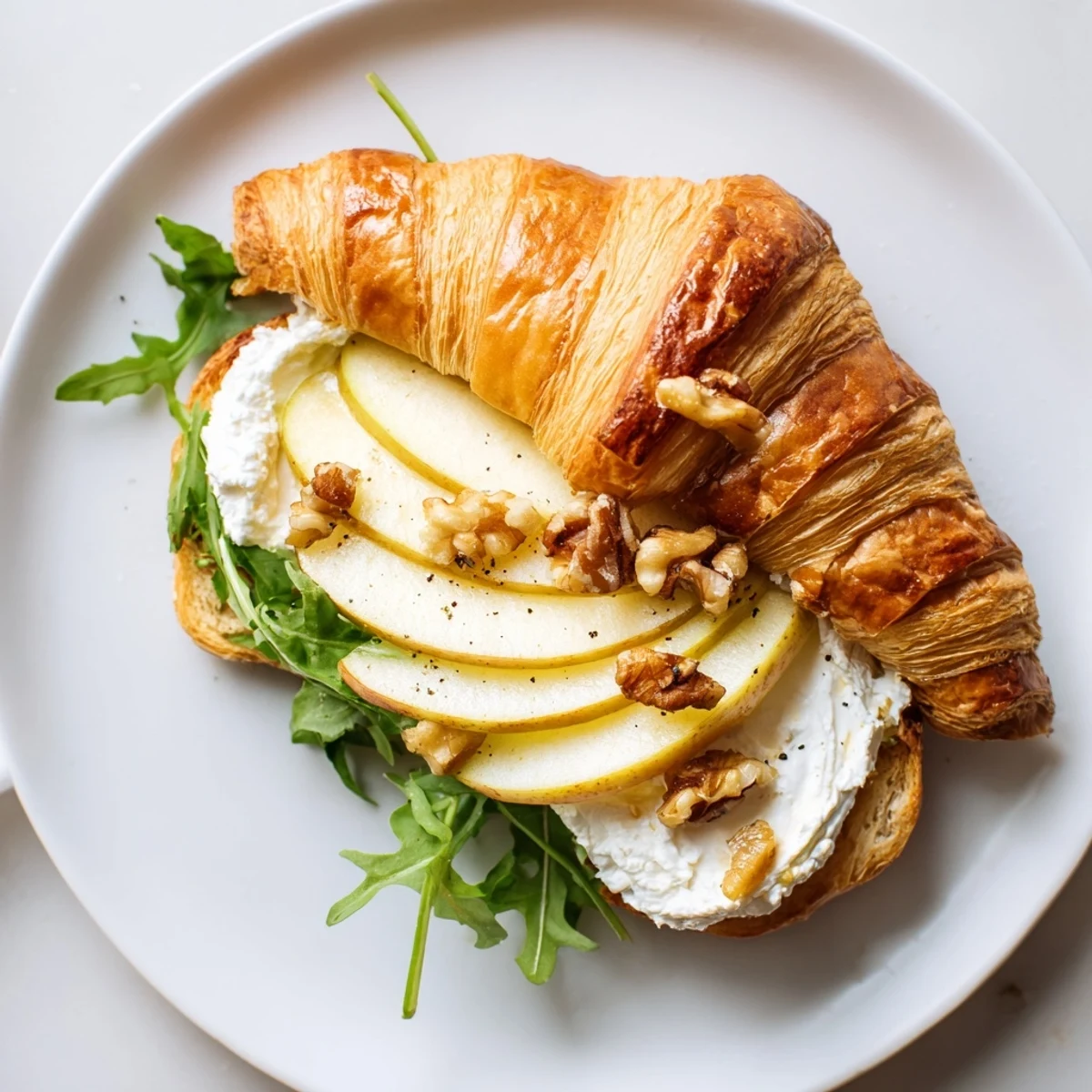 Apple Goat Cheese Croissant Sandwich with flaky pastry, creamy goat cheese, crisp apple slices