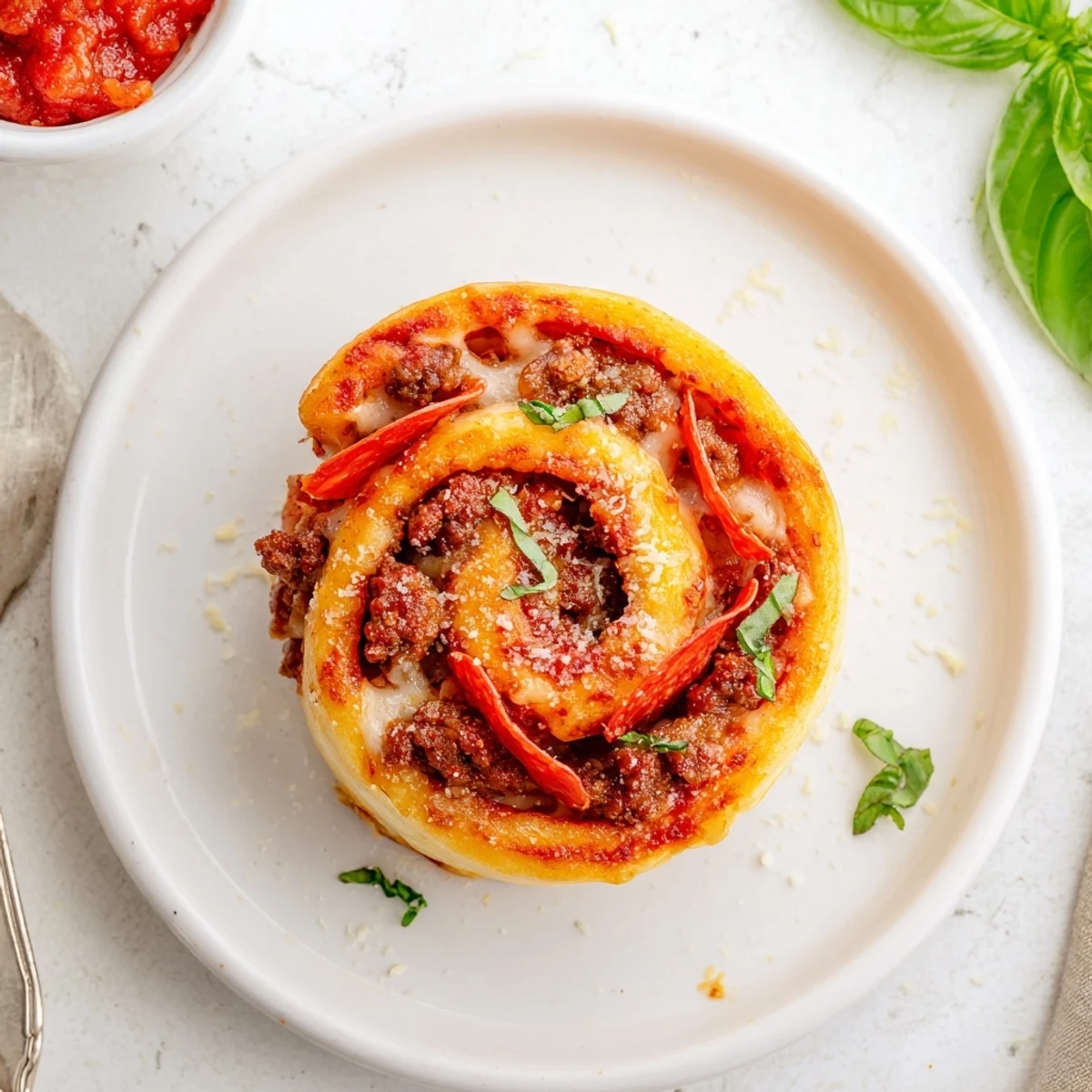 Sliced Cheesy Beef Pepperoni Pizza Roll Ups Snack Recipe with marinara dipping sauce  