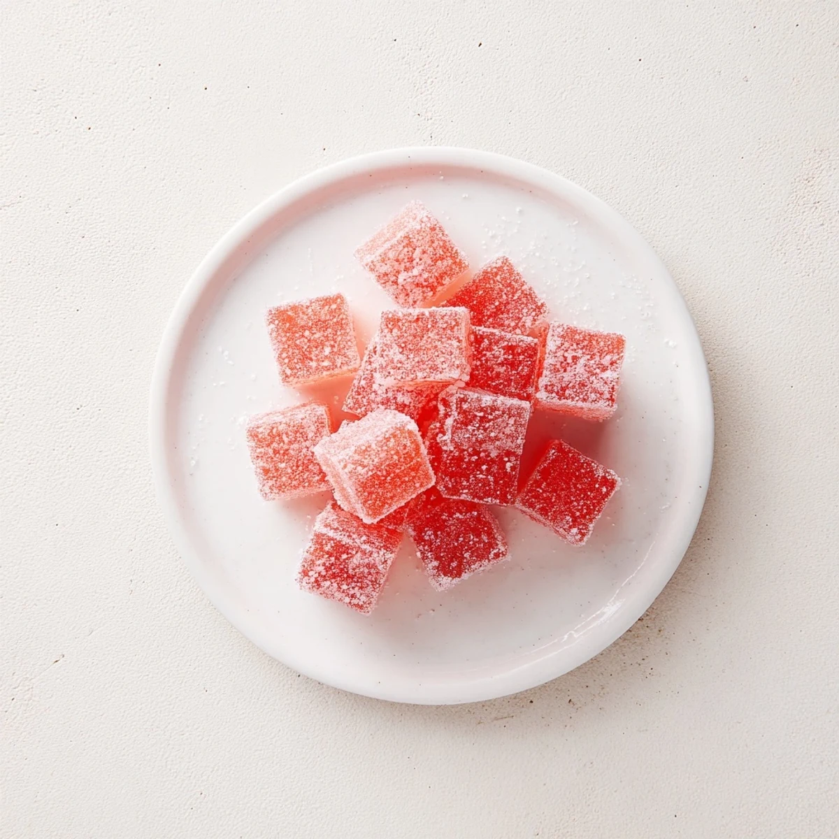 Pink watermelon candy squares dusted with sour sugar, ready for snacking or homemade gifting