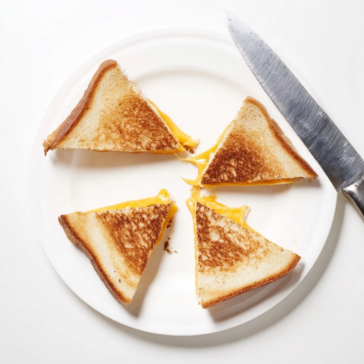 Classic grilled cheese sandwich cut into triangles displaying gooey melted cheese inside golden toasted bread