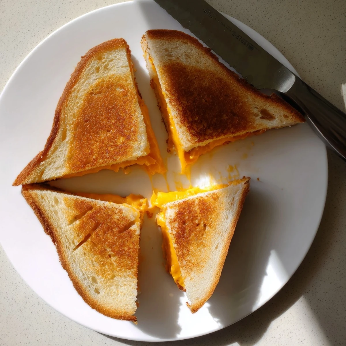Homemade grilled cheese sandwich fresh from the skillet with perfectly melted cheese and crunchy exterior