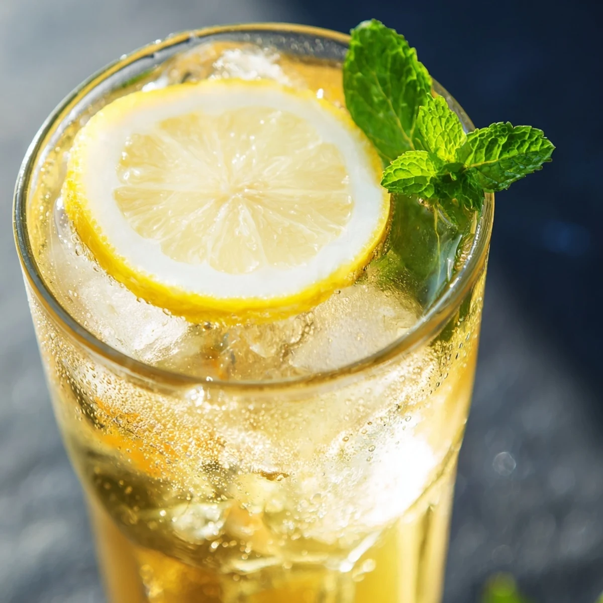 Refreshing citrus lemonade drink served in clear glasses with mint leaves garnish