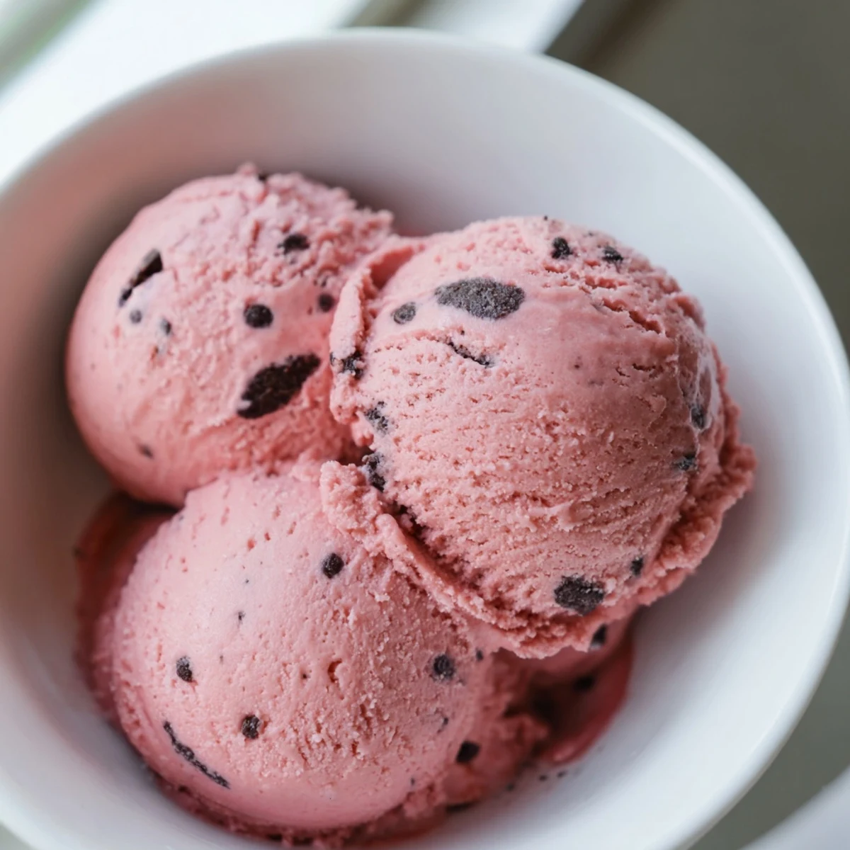 Creamy watermelon ice cream being scooped from a loaf pan showing vibrant pink color and smooth texture