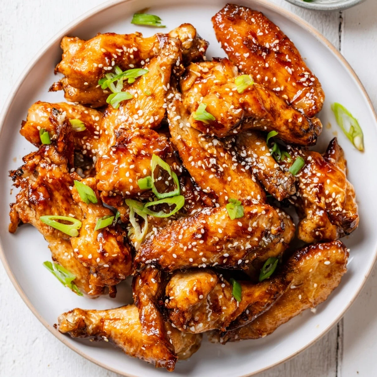 Crispy Sticky Teriyaki Baked Wings piled on a serving platter, ready to share