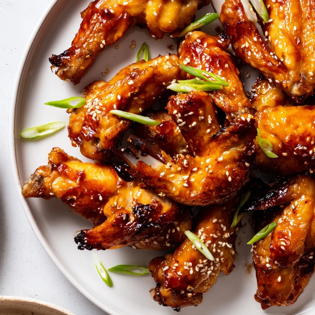 Sticky Teriyaki Baked Wings glistening with caramelized sauce, garnished with sesame seeds