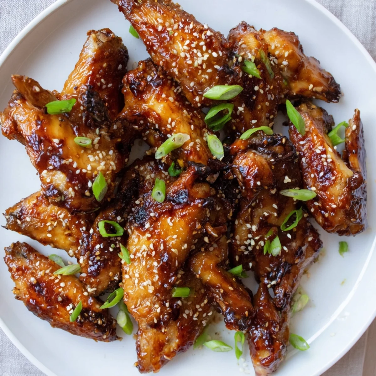 Oven-roasted Sticky Teriyaki Baked Wings brushed with glossy honey and ginger glaze