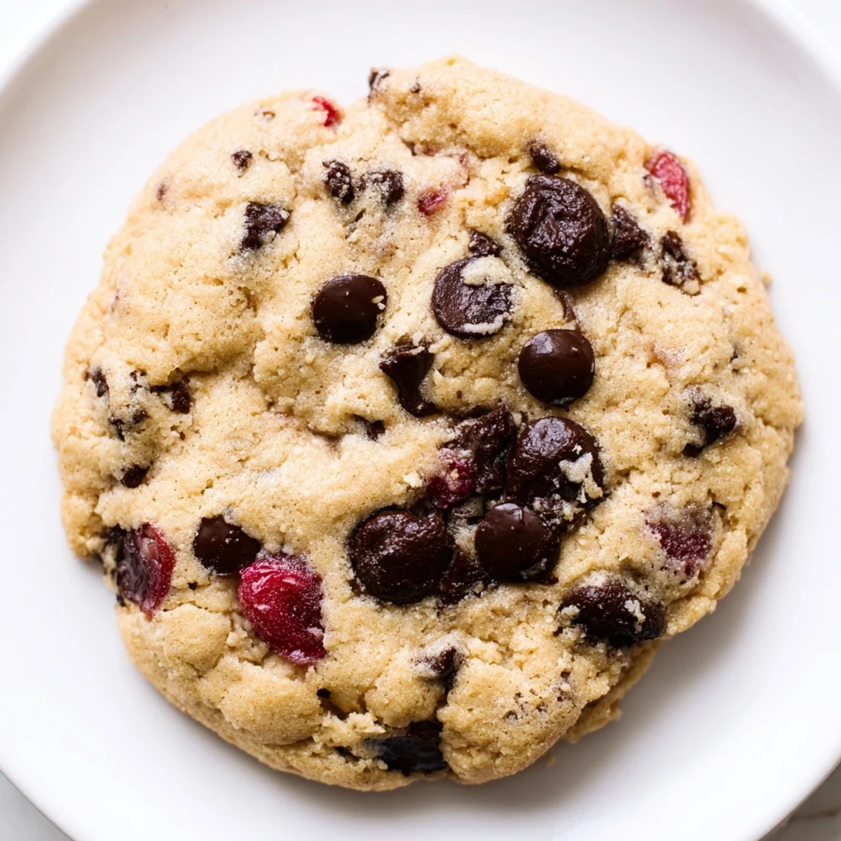 Soft golden maraschino cherry chocolate chip cookies on a wire cooling rack
