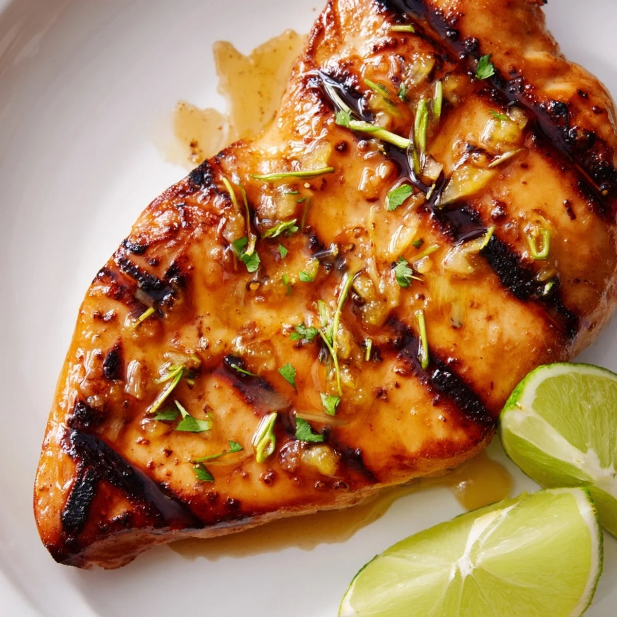 Bright Key West Grilled Chicken With Tropical Citrus Marinade resting, juicy slices, cilantro garnish.