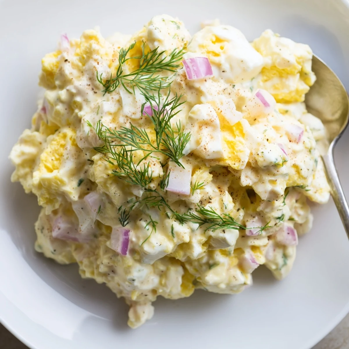 Bright, herb-sprinkled Classic Egg Salad Recipe ready for sandwiches or wraps