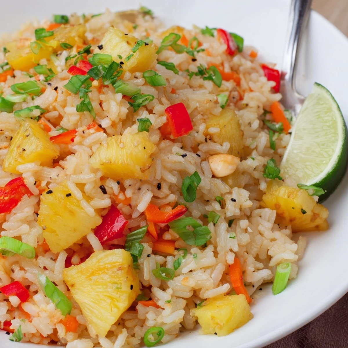 Pineapple Rice with caramelized pineapple and bell pepper, served warm