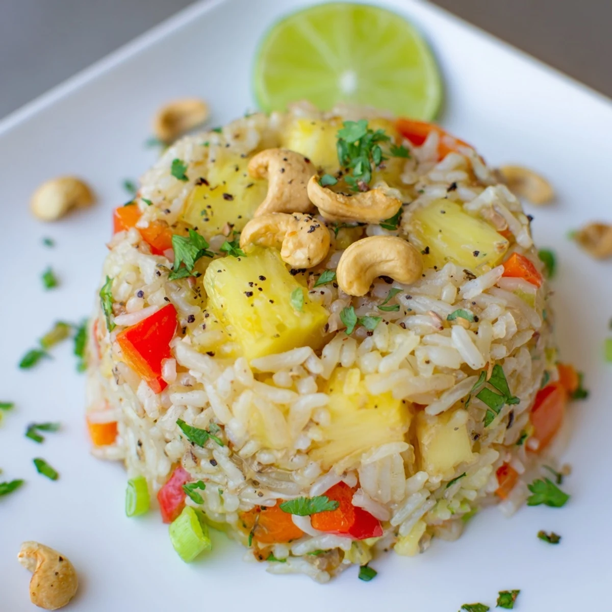 Thai-inspired Pineapple Rice in a wok, fragrant jasmine rice grains