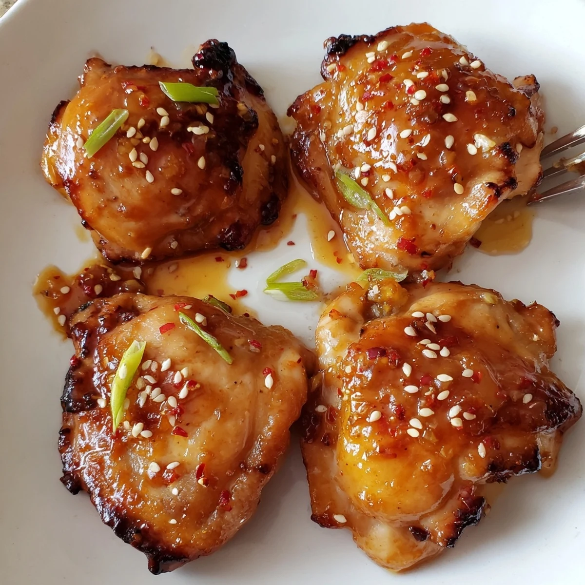 Family-style Sticky Sweet Savory Apricot Chicken served with steamed jasmine rice and sesame seeds.