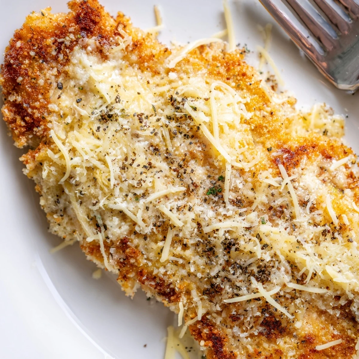 Longhorn Steakhouses Parmesan Crusted Chicken with creamy, golden bubbly crust and grilled sear.