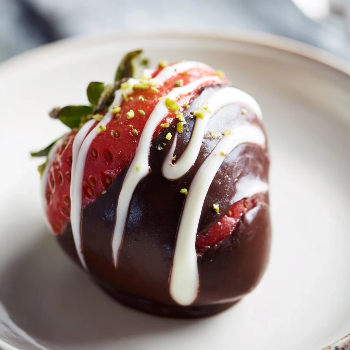 Plated Strawberry Bombs garnished with crushed pistachios, ready for summer parties