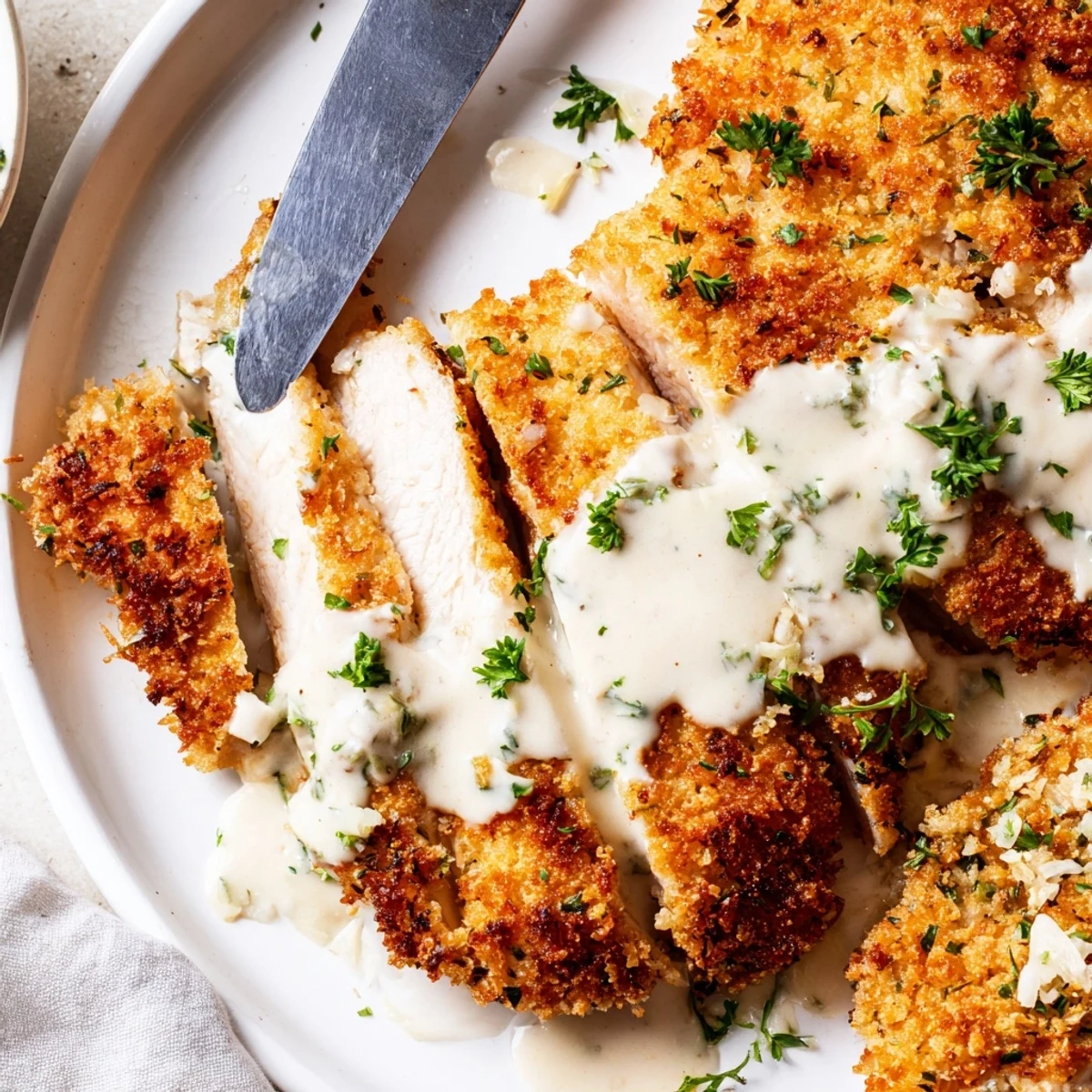 Crispy Parmesan Chicken Garlic Sauce