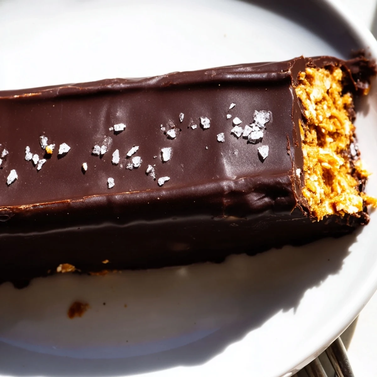 Golden peanut butter and corn flake bars dipped in rich dark chocolate coating