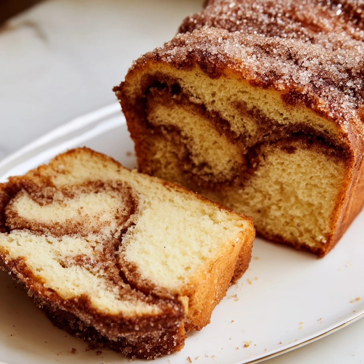 Tender cinnamon donut loaf swirled with brown sugar and cinnamon