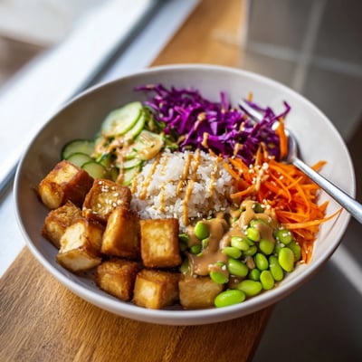 Tofu Rice Bowl With Peanut Sauce
